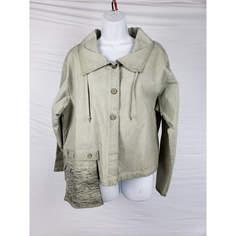 Luukaa Olive Green Asymmetrical Button Down Jacket Pockets Sz 7 US 20